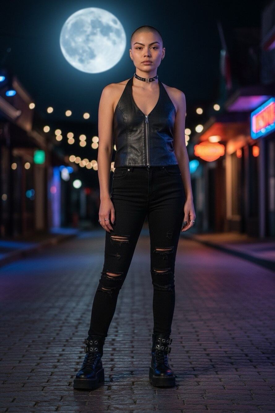 Vintage Y2K Wilson Leather M Black Halter Full Zip Top Vest Biker Grunge Rock